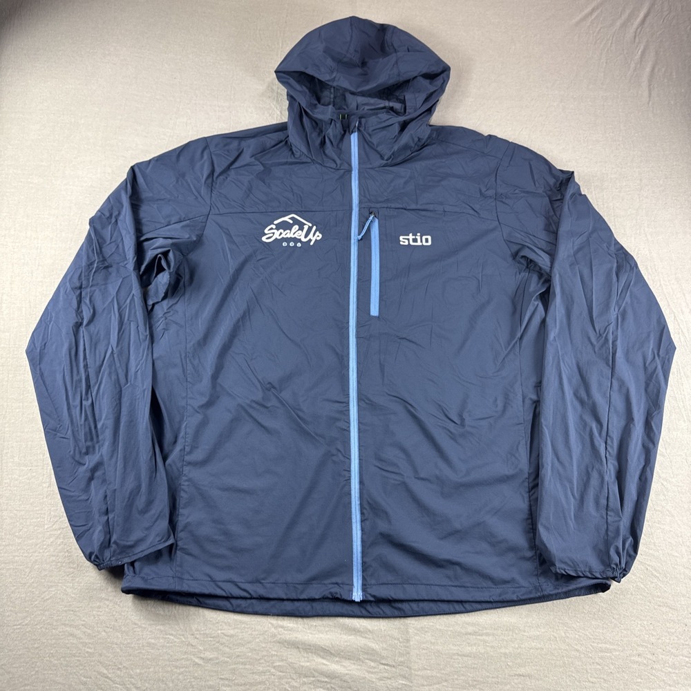 Stio Zip Up Second Light Jacket Mens L Blue Embroidered Windbreaker Hooded Coat